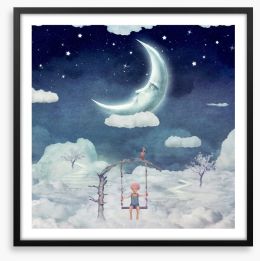 Hanging with the moon Framed Art Print 101388759