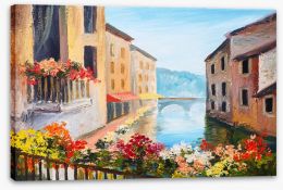 Flowers by the canal Stretched Canvas 106286012