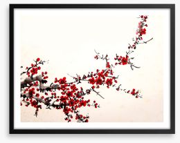 Red blossom branch Framed Art Print 109009904