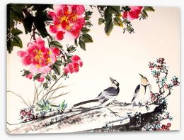 Birds under the blossom Stretched Canvas 109279544