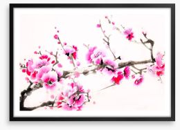 Pink blossom branch Framed Art Print 109571201