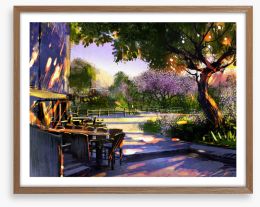 Dappled sunlight cafe Framed Art Print 119294708