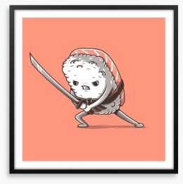 Samurai sushi salmon Framed Art Print 121449265