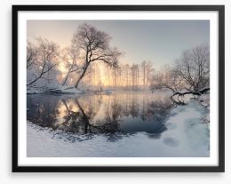 Frosty morning pond Framed Art Print 128915277