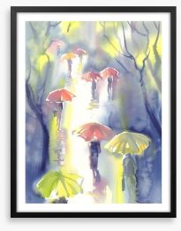 Umbrellas in the rain Framed Art Print 132222795