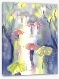 Umbrellas in the rain Stretched Canvas 132222795