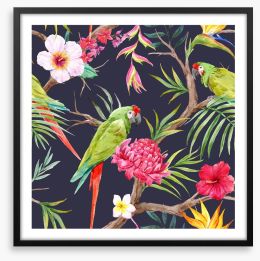 Green parrot perch Framed Art Print 147022646