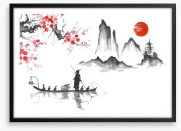 Blood moon and mountain Framed Art Print 156203841