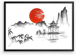 Blood moon and pagoda Framed Art Print 156204137