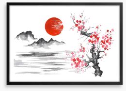Blood moon and blossom Framed Art Print 156204903