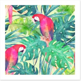 Parrot and palms Art Print 158576346