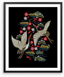 Red flower cranes Framed Art Print 159859952