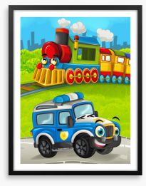 Police truck and train Framed Art Print 166664624