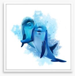 Two blue dolphins Framed Art Print 198074150