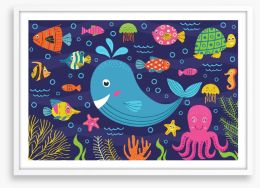 The cheerful whale Framed Art Print 211136580