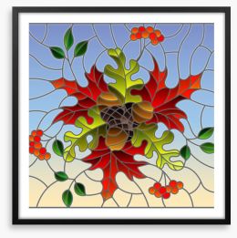 Autumn acorn window Framed Art Print 213328813