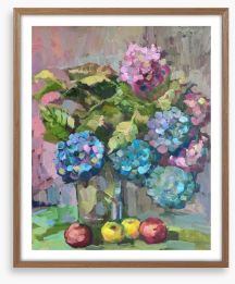 Hydrangea and fruit Framed Art Print 218622703