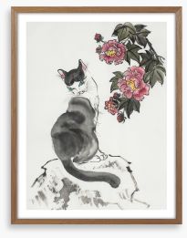 The hibiscus cat Framed Art Print 226869445