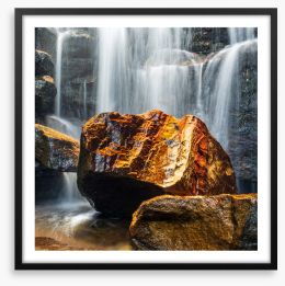 Golden rock waterfall Framed Art Print 230964819