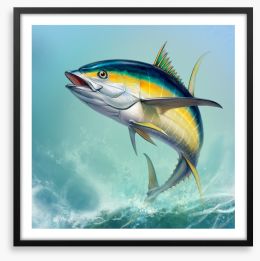 Yellow tuna jump Framed Art Print 244034610