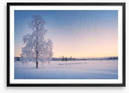 Snow tree sunrise Framed Art Print 246431346