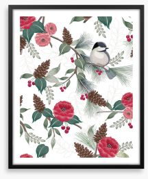 Merry berry robin Framed Art Print 251295467