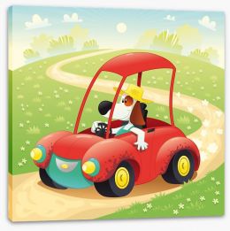 The beagle takes a drive Stretched Canvas 27307636