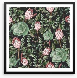 Pink protea leaves Framed Art Print 285813499