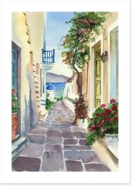 Santorini stroll Art Print 294385994