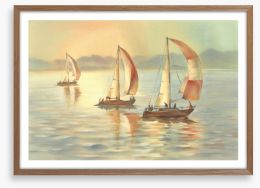 Golden evening yachts Framed Art Print 299330176