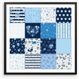 Blooming blue patchwork Framed Art Print 309160612