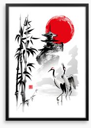 Rising sun cranes Framed Art Print 323392137