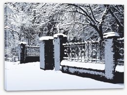 Snow on the fence Stretched Canvas 33493650