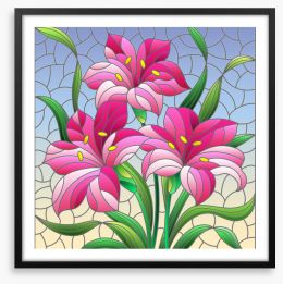 Pink lily window Framed Art Print 358317175
