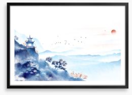 Maple mountain pagoda Framed Art Print 378478532