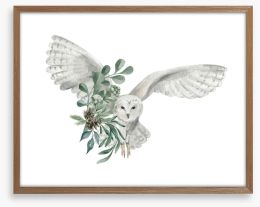 Snowy owl spruce Framed Art Print 391276260