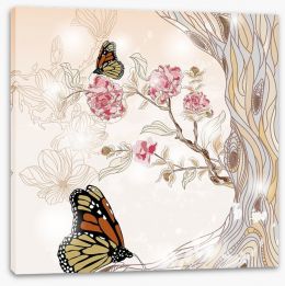 Peony branch and butterflies Stretched Canvas 39235001