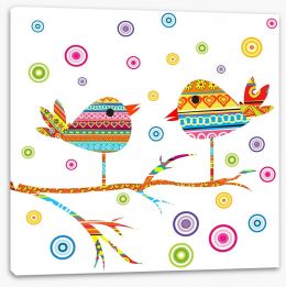 Chattering birds on a branch Stretched Canvas 39698840