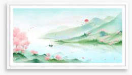 Spring lake sakura Framed Art Print 402951079