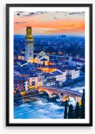 Ponte Pietra twilight Framed Art Print 425798081