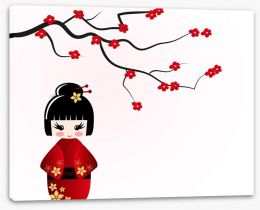 Kokeshi doll under sakura branch Stretched Canvas 43027598