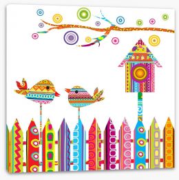 Chattering birds on a fence Stretched Canvas 43179498