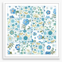 Blue daisy patchwork Framed Art Print 441312385
