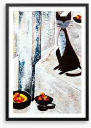 Chat noire avec les fruits Framed Art Print 44840052