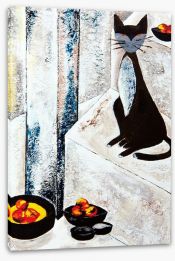 Chat noire avec les fruits Stretched Canvas 44840052