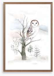 Snowy owl tree Framed Art Print 448406950