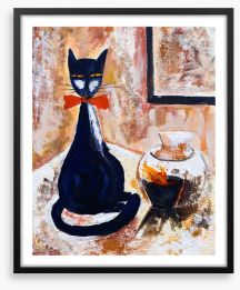 Chat noire avec un vase Framed Art Print 45354206