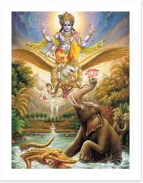 Bhagwan Vishnu saving elephant Art Print 4743031