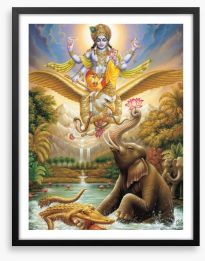 Bhagwan Vishnu saving elephant Framed Art Print 4743031
