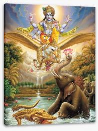 Bhagwan Vishnu saving elephant Stretched Canvas 4743031